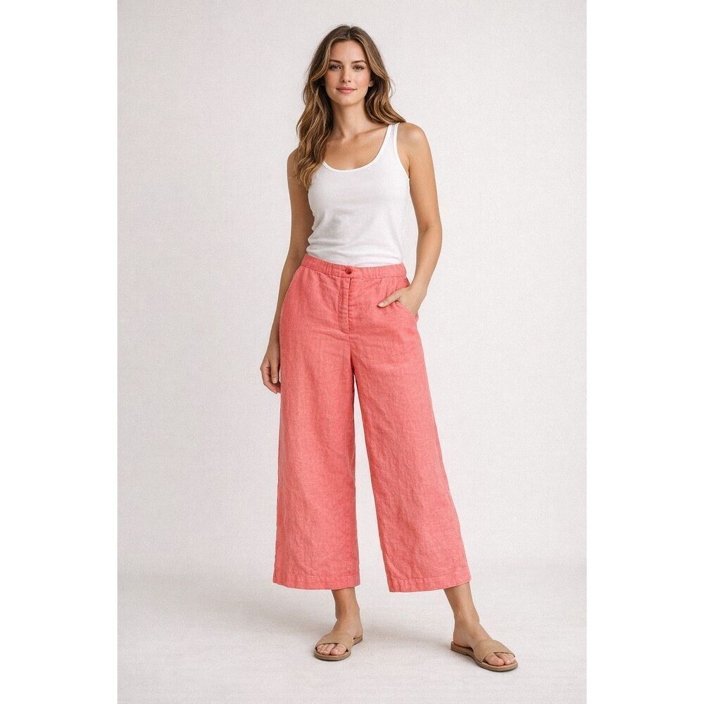 Dress Barn Coral 100% Linen Wide Leg Crop Pants Women’s M